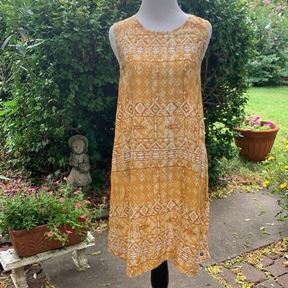 Roxy Aztec Watercolor Yellow/Gold Sleeveless Mini Dress Small